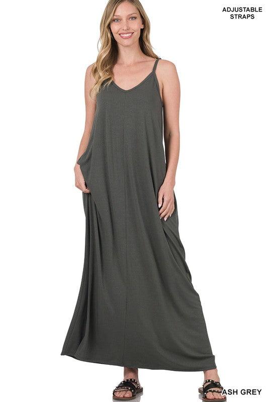 TAYLA V-NECK MAXI DRESS WITH SIDE POCKETS S-3XL - West End Boutique