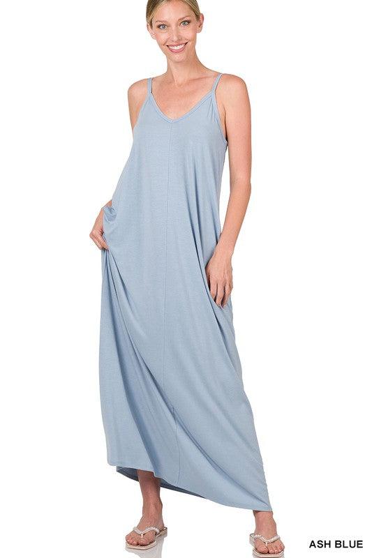 TAYLA V-NECK MAXI DRESS WITH SIDE POCKETS S-3XL - West End Boutique