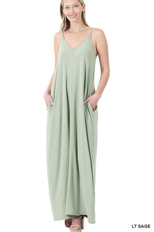 TAYLA V-NECK MAXI DRESS WITH SIDE POCKETS S-3XL - West End Boutique