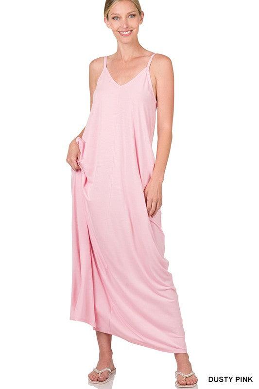 TAYLA V-NECK MAXI DRESS WITH SIDE POCKETS S-3XL - West End Boutique