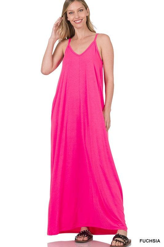 TAYLA V-NECK MAXI DRESS WITH SIDE POCKETS S-3XL - West End Boutique