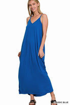 TAYLA V-NECK MAXI DRESS WITH SIDE POCKETS S-3XL - West End Boutique