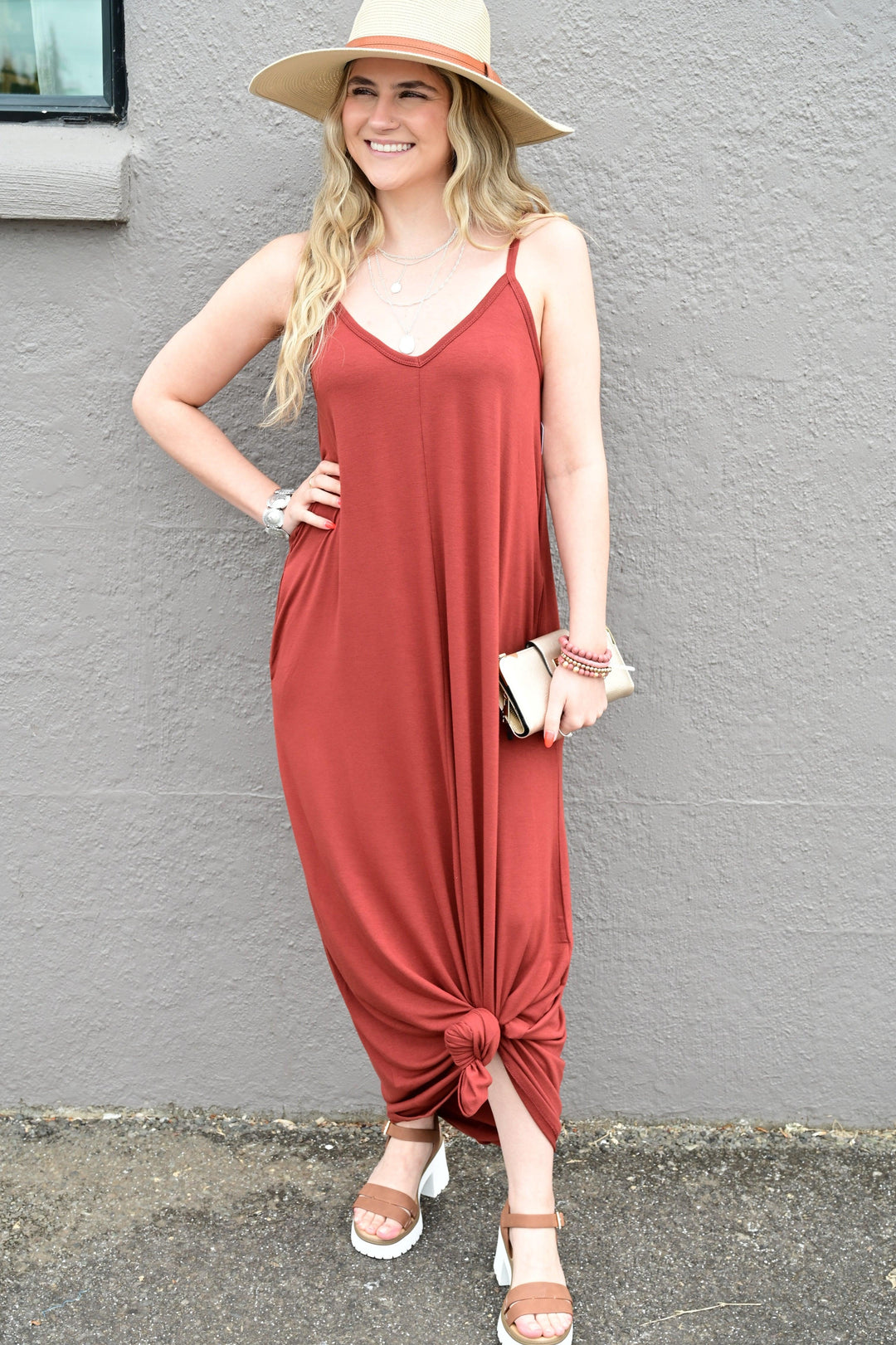 TAYLA V-NECK MAXI DRESS WITH SIDE POCKETS S-3XL - West End Boutique