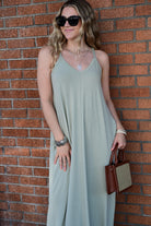 TAYLA V-NECK MAXI DRESS WITH SIDE POCKETS S-3XL - West End Boutique