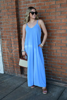 TAYLA V-NECK MAXI DRESS WITH SIDE POCKETS S-3XL - West End Boutique