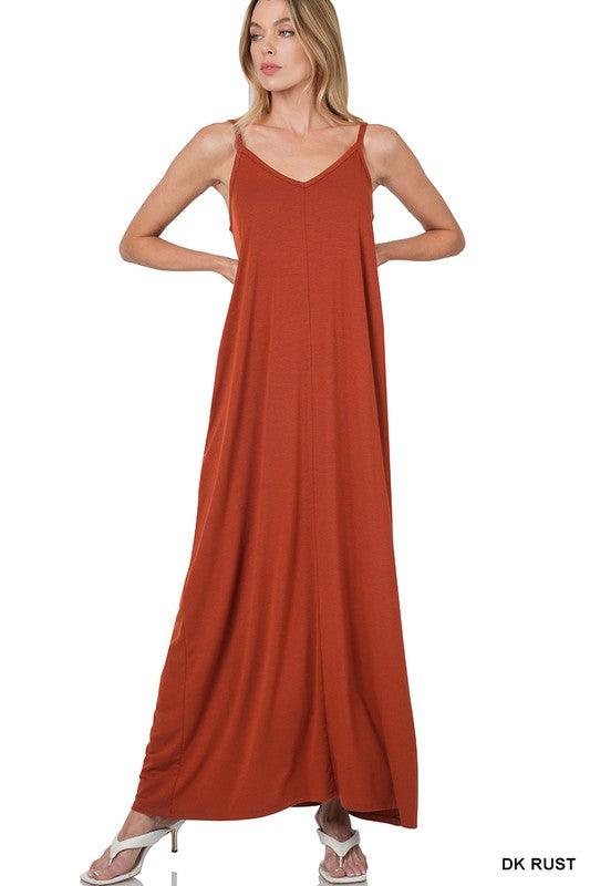 TAYLA V-NECK MAXI DRESS WITH SIDE POCKETS S-3XL - West End Boutique