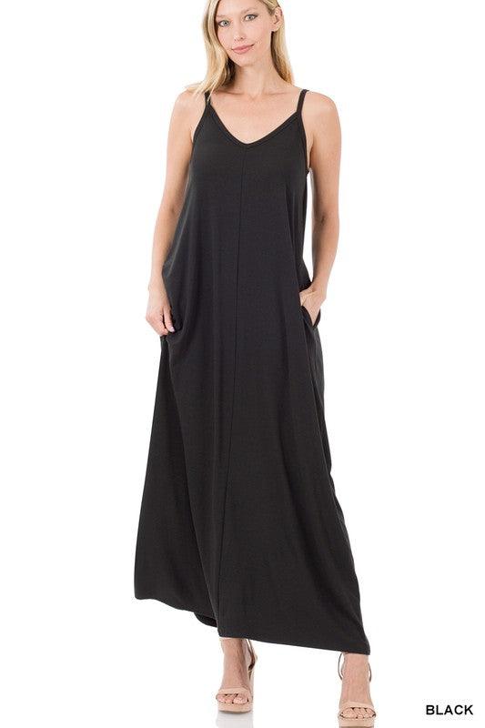 TAYLA V-NECK MAXI DRESS WITH SIDE POCKETS S-3XL - West End Boutique