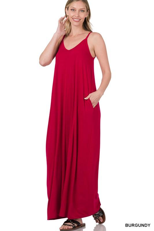 TAYLA V-NECK MAXI DRESS WITH SIDE POCKETS S-3XL - West End Boutique