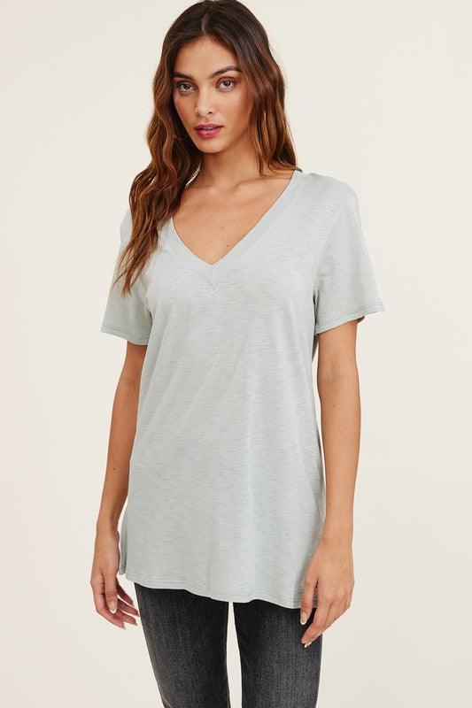 Vickie Vneck Cotton Slub Short Sleeve Tee - West End Boutique