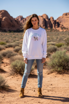 White Pink Doodle graphic sweatshirt with desert landscape