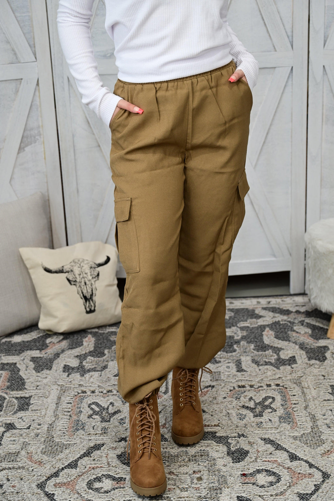 Winona Cargo Pants With Button Closure & Multiple Pockets - West End Boutique