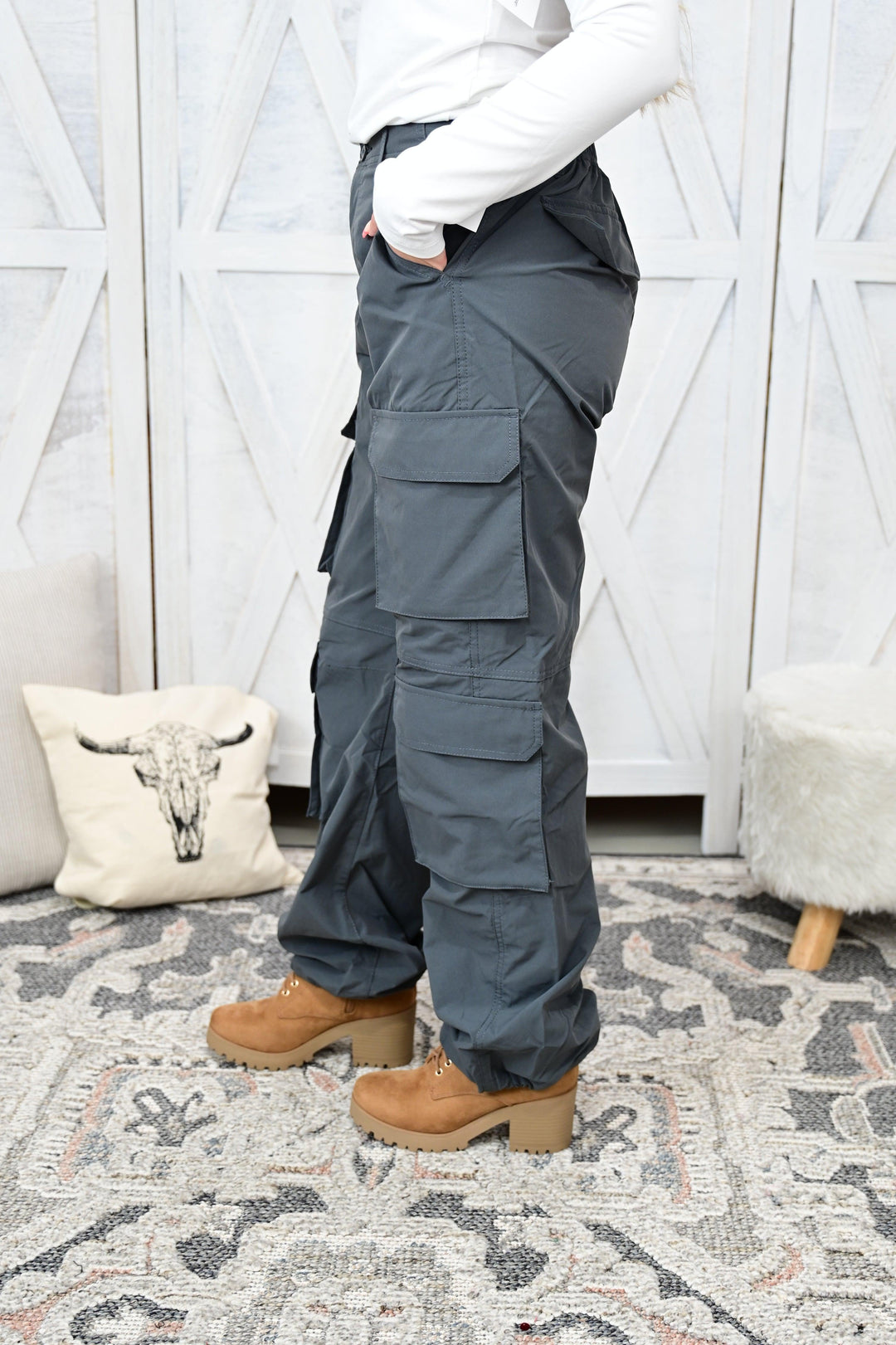 Winona Cargo Pants With Button Closure & Multiple Pockets - West End Boutique