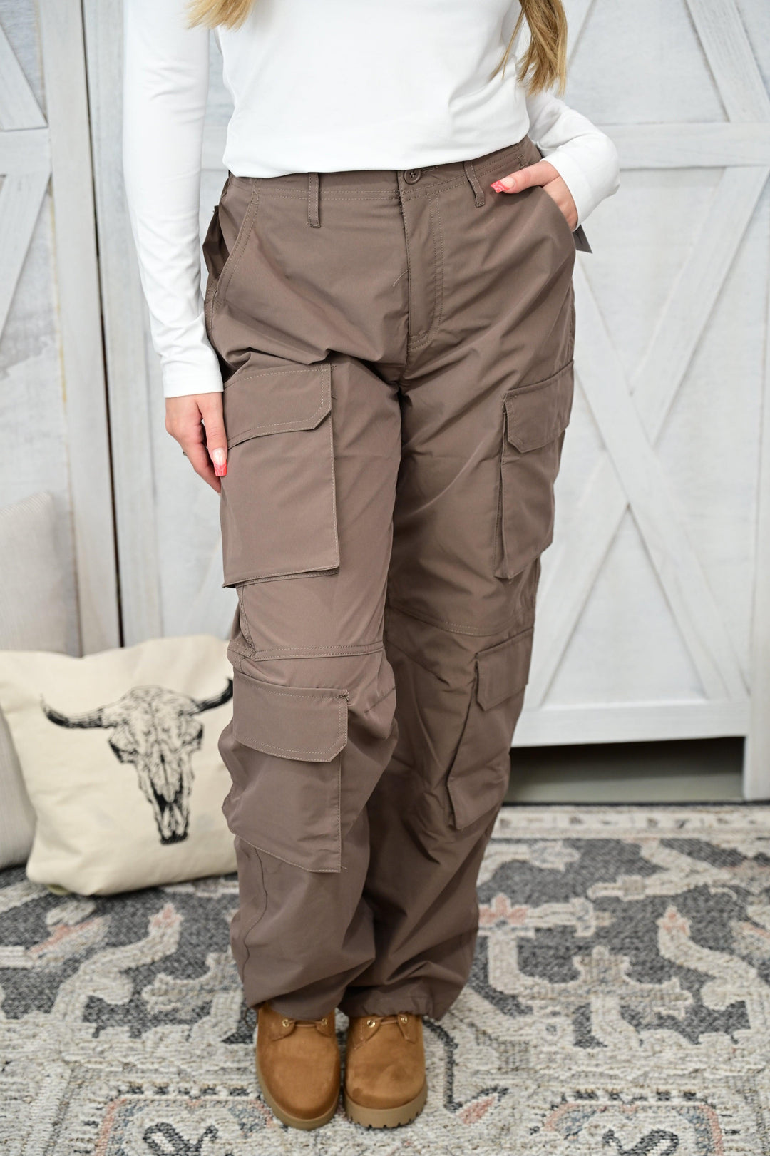 Winona Cargo Pants With Button Closure & Multiple Pockets - West End Boutique