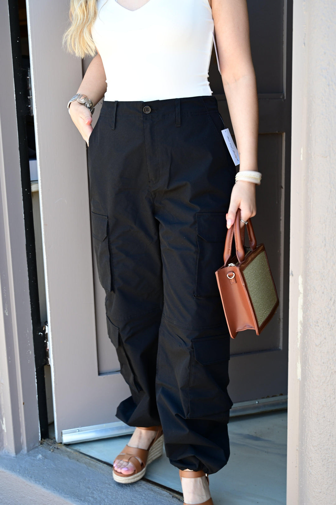 Winona Cargo Pants With Button Closure & Multiple Pockets - West End Boutique