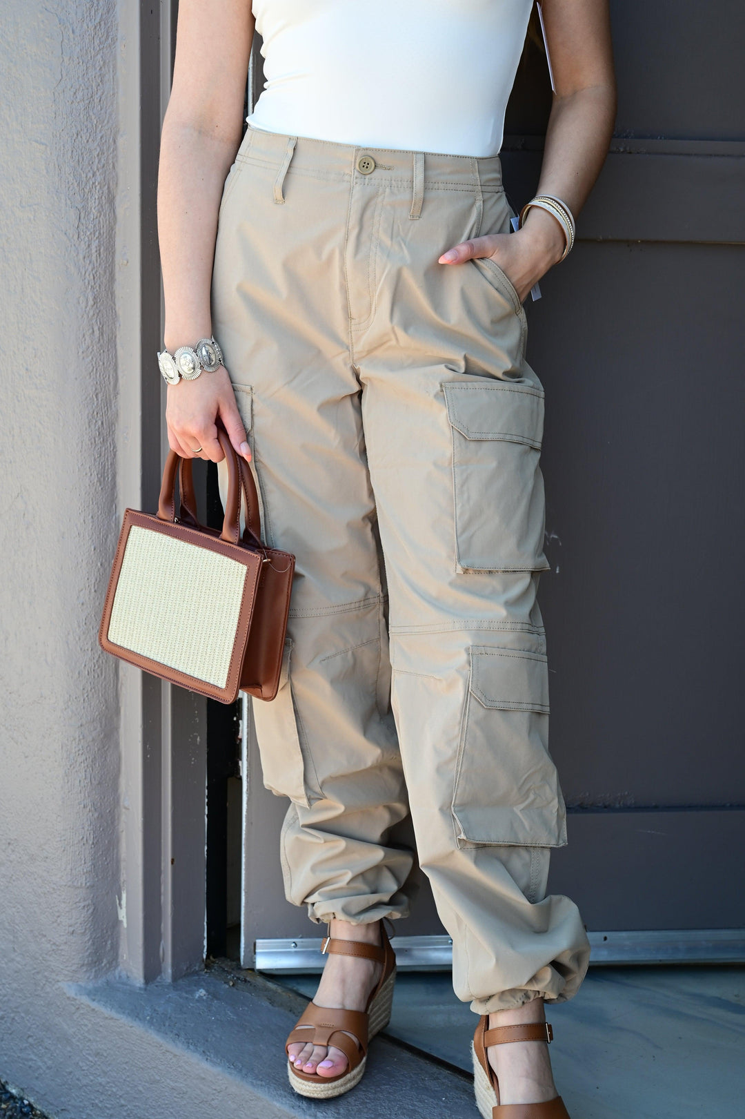 Winona Cargo Pants With Button Closure & Multiple Pockets - West End Boutique