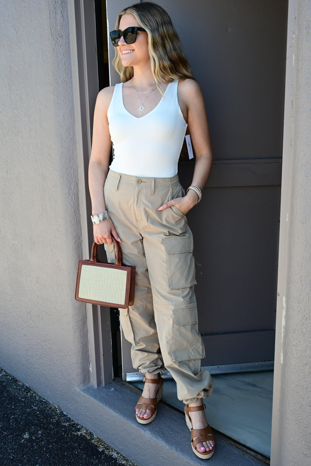 Winona Cargo Pants With Button Closure & Multiple Pockets - West End Boutique