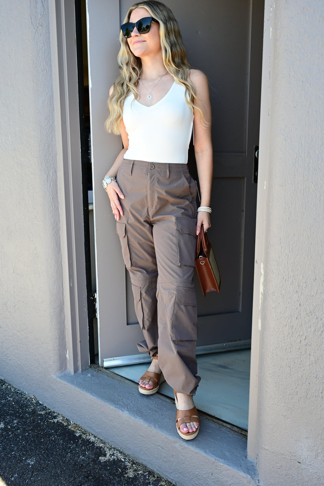 Winona Cargo Pants With Button Closure & Multiple Pockets - West End Boutique