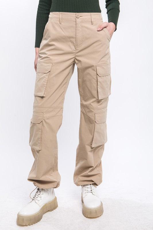 Winona Cargo Pants With Button Closure & Multiple Pockets - West End Boutique