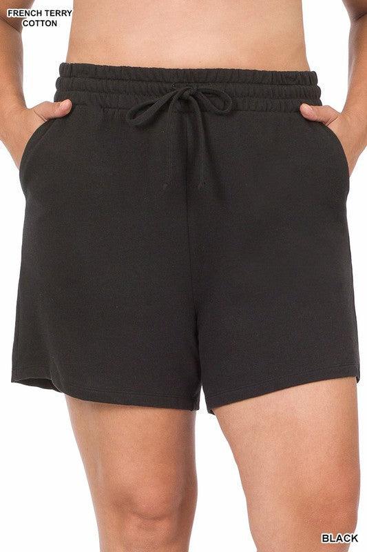 ANNIE FRENCH TERRY DRAWSTRING WAIST SHORTS S-3XL (FINAL SALE) - West End Boutique