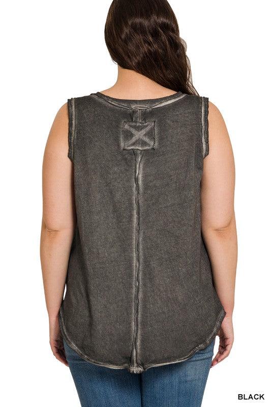 AUDREY WASHED RAW EDGE V-NECK TANK TOP S-XL - West End Boutique