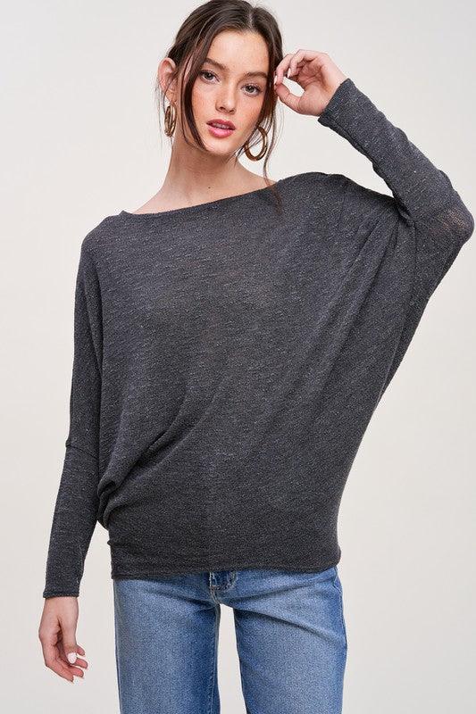 Kathleen Classic Dolman Sleeve Knit Top Slub Fabric FINAL SALE - West End Boutique