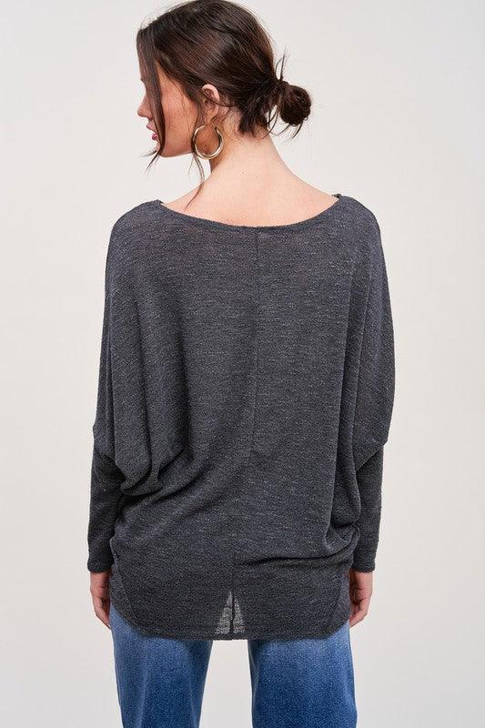 Kathleen Classic Dolman Sleeve Knit Top Slub Fabric FINAL SALE - West End Boutique