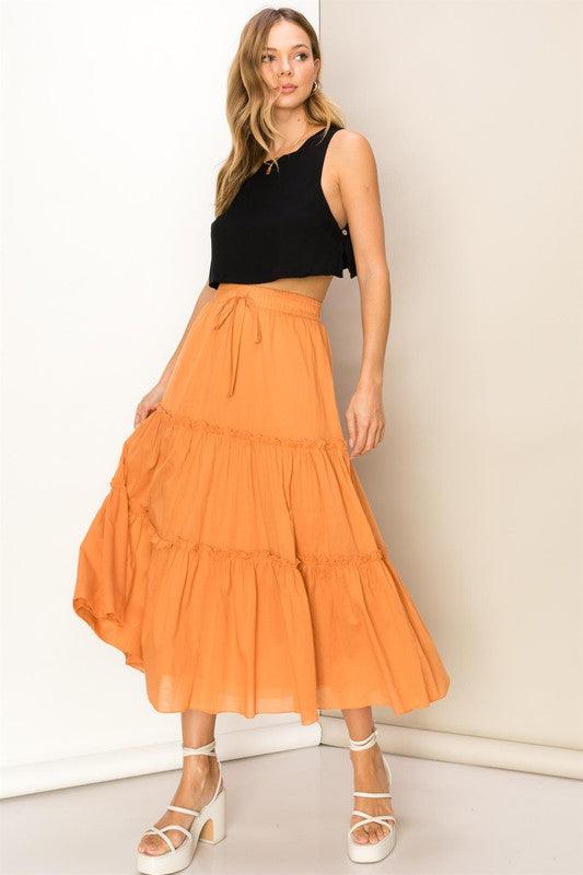 LOVE BUG TIERED MIDI SKIRT WITH DRAWSTRINGS - West End Boutique