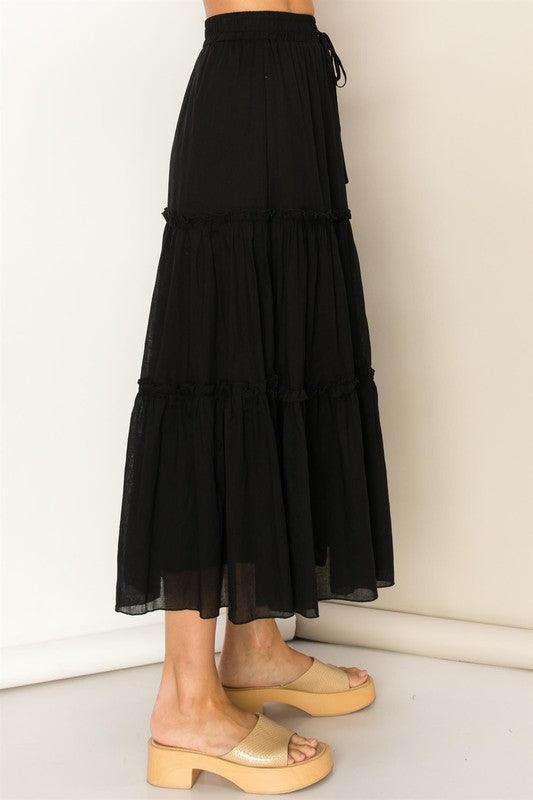 LOVE BUG TIERED MIDI SKIRT WITH DRAWSTRINGS - West End Boutique