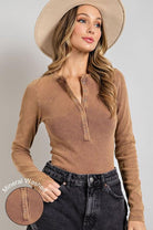 MARIA MINERAL WASHED HENLEY LONG SLEEVE BODYSUIT FINAL SALE - West End Boutique