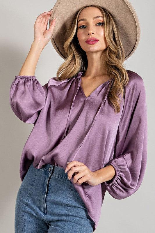 MONICA TIE FRONT V-NECK BLOUSE TOP FINAL SALE - West End Boutique