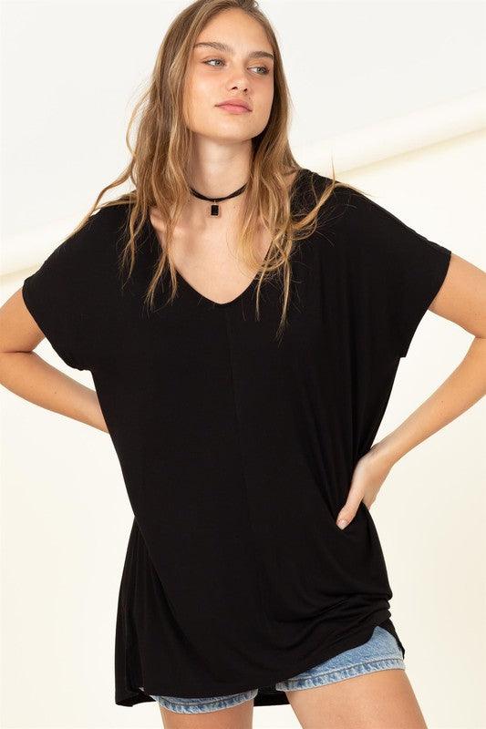 SEEKING CHIC OVERSIZED SHORT SLEEVE TOP - West End Boutique