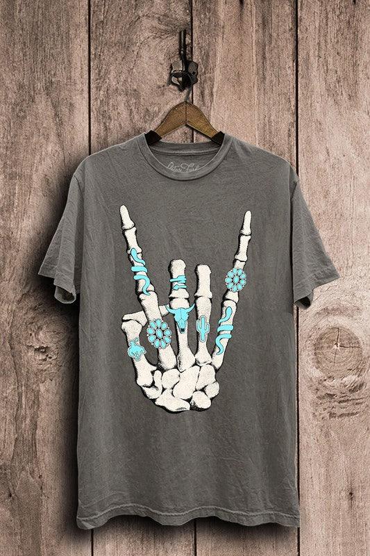 Skeleton Rock Hand Sign Graphic Top S-XL - West End Boutique