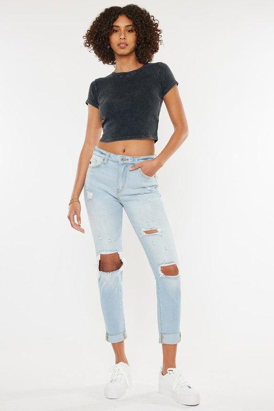 WYOMING HIGH RISE DISTRESSED MOM JEANS FINAL SALE - West End Boutique